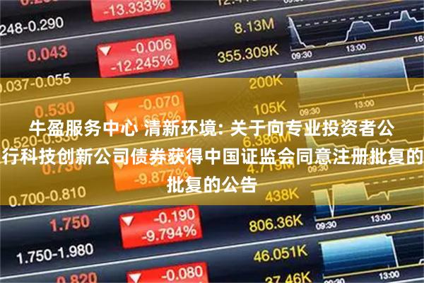 牛盈服务中心 清新环境: 关于向专业投资者公开发行科技创新公司债券获得中国证监会同意注册批复的公告